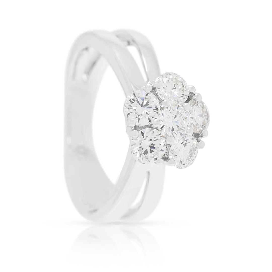 Elegant 0.60ct Natural Diamond Floral Cluster Ring in 18K White Gold
