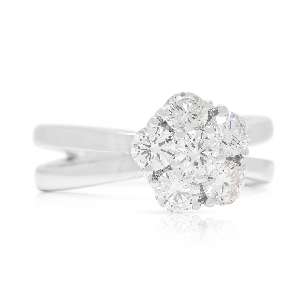 Elegant 0.60ct Natural Diamond Floral Cluster Ring in 18K White Gold