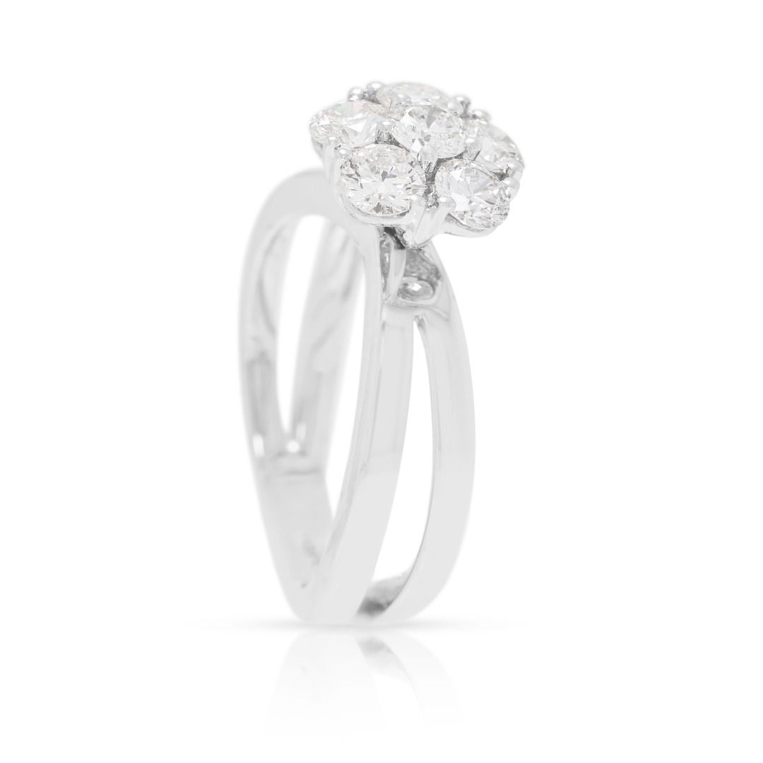 Elegant 0.60ct Natural Diamond Floral Cluster Ring in 18K White Gold