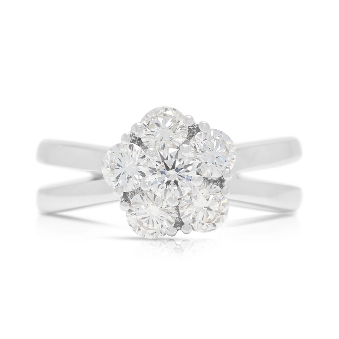 Elegant 0.60ct Natural Diamond Floral Cluster Ring in 18K White Gold