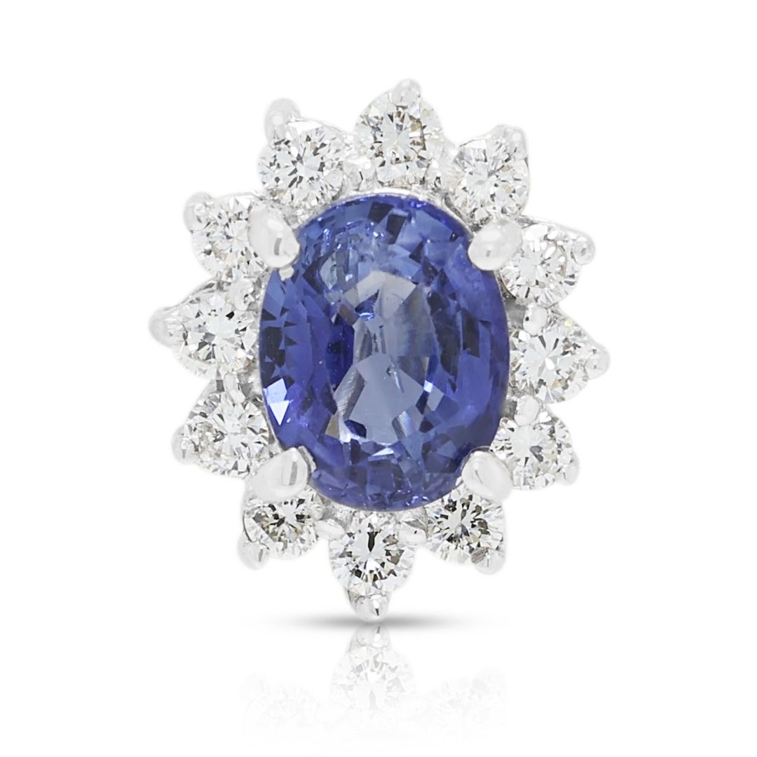 Elegant 0.70ct Sapphire & Diamond Halo Pendant in 18K White Gold