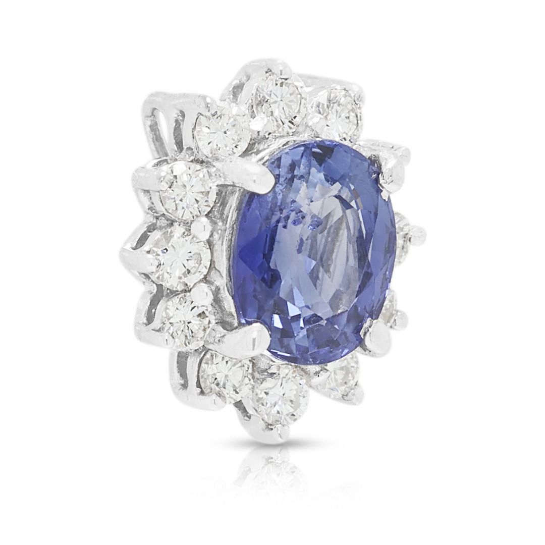 Elegant 0.70ct Sapphire & Diamond Halo Pendant in 18K White Gold