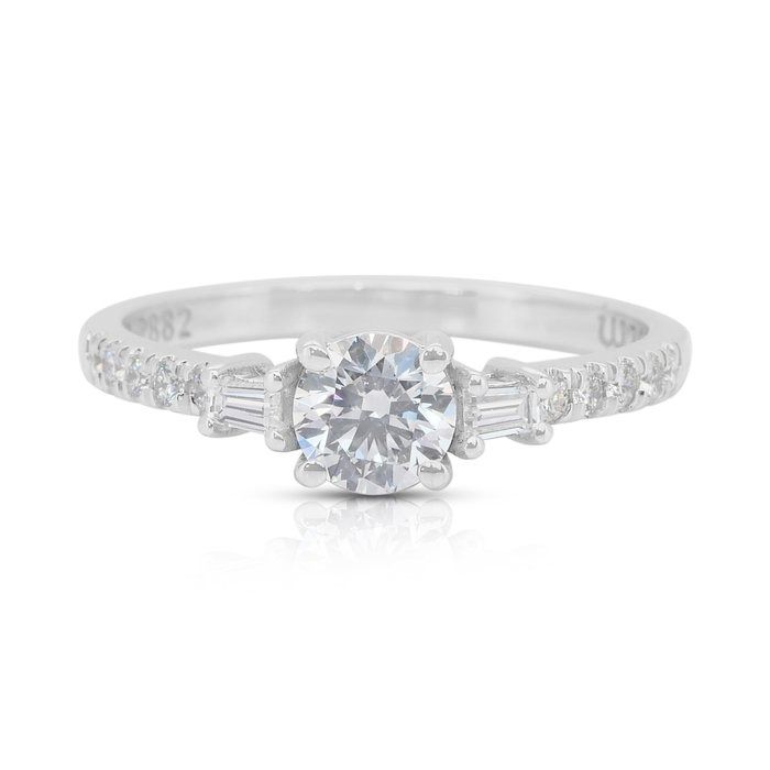 Elegant 0.78ct Diamonds Pave Ring in 18k White Gold - IGI Certified