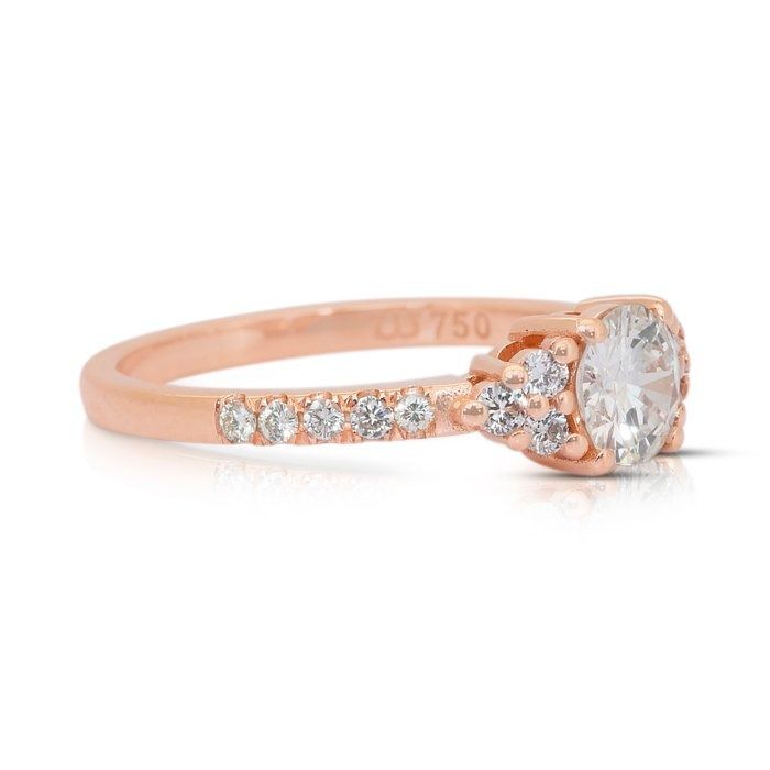 Elegant 0.88ct Diamonds Pave Ring in 18k Rose Gold - IGI Certified