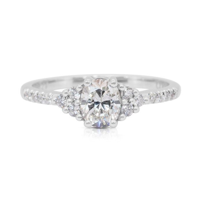 Elegant 0.89ct Diamonds Pave Ring in 18k White Gold - IGI Certified