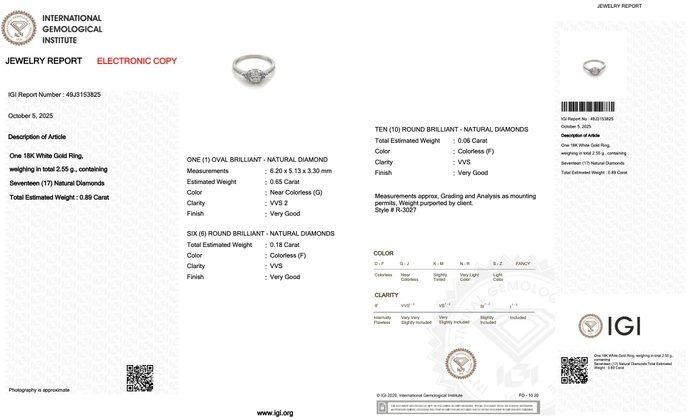 Elegant 0.89ct Diamonds Pave Ring in 18k White Gold - IGI Certified