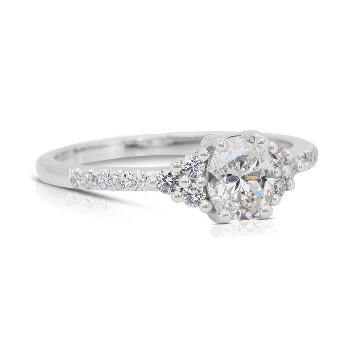 Elegant 0.89ct Diamonds Pave Ring in 18k White Gold - IGI Certified