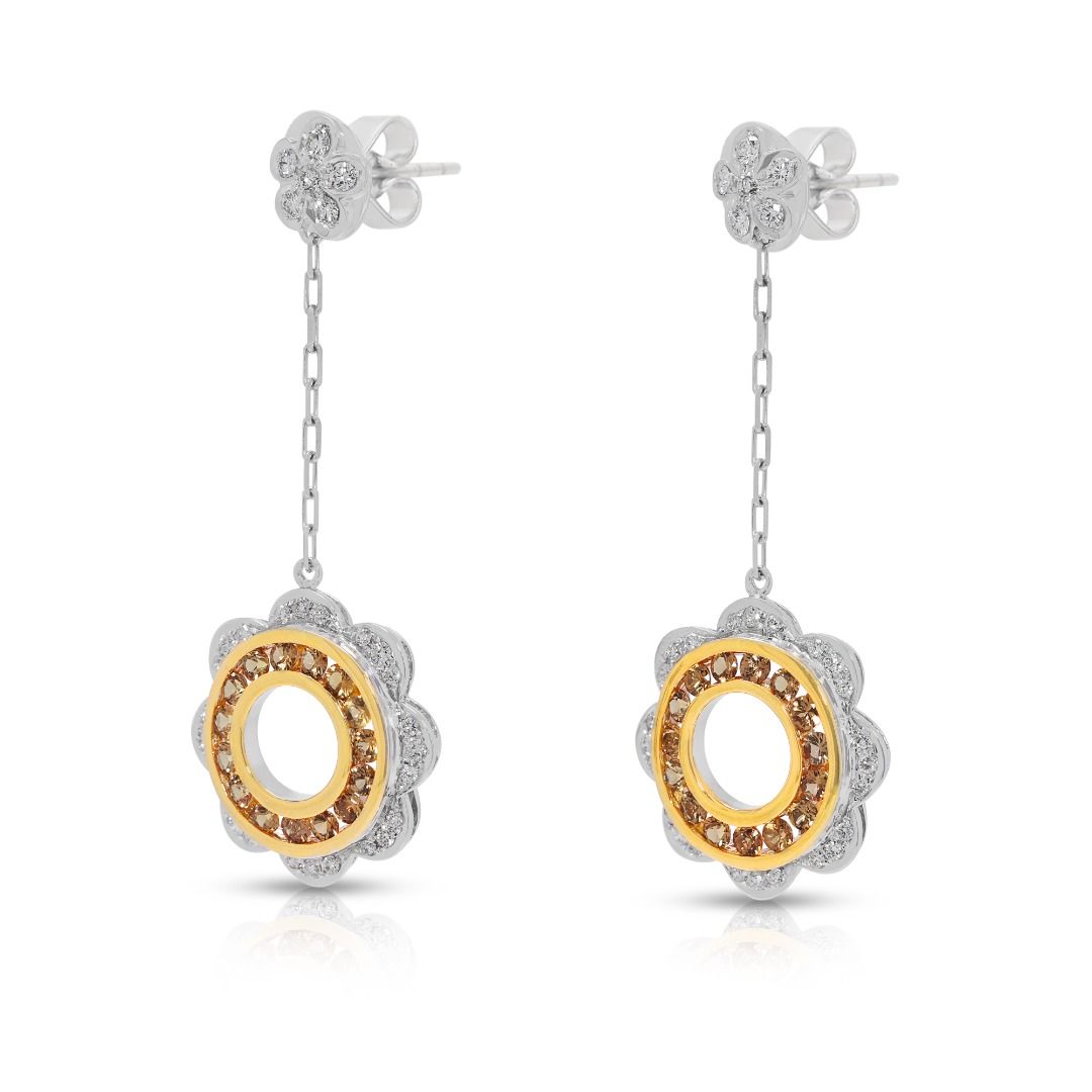 Elegant 1.05ct Yellow Sapphire and Diamond Floral Drop Earrings in 18k Two-Toned Gold by Lee Hwa