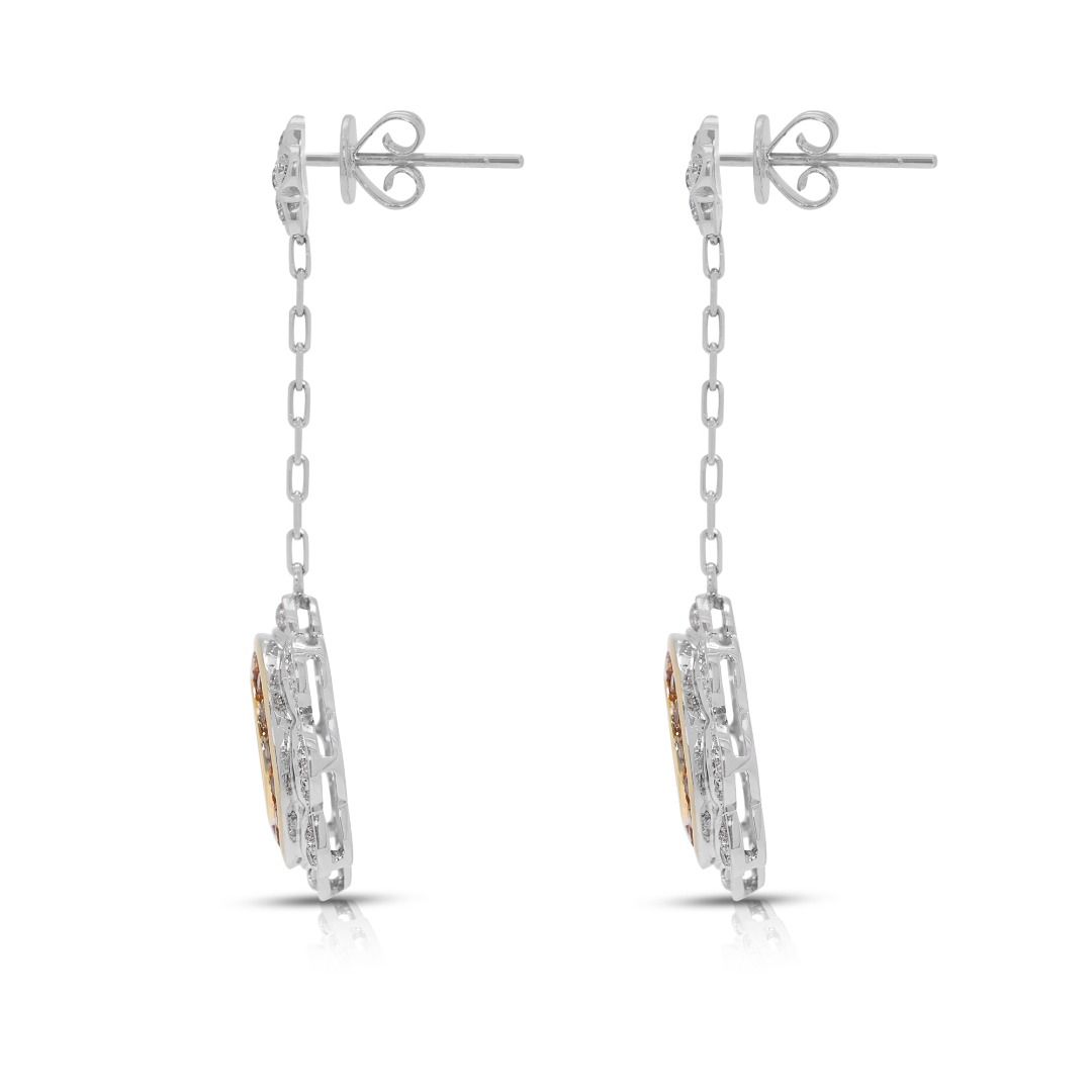 Elegant 1.05ct Yellow Sapphire and Diamond Floral Drop Earrings in 18k Two-Toned Gold by Lee Hwa