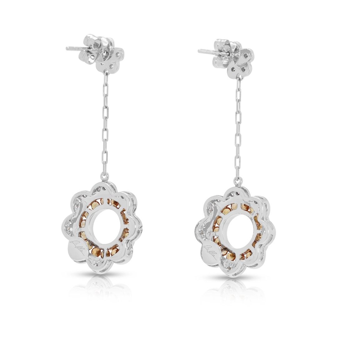 Elegant 1.05ct Yellow Sapphire and Diamond Floral Drop Earrings in 18k Two-Toned Gold by Lee Hwa