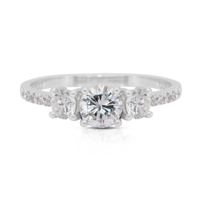 Elegant 1.10ct Diamonds 3-Stone Ring in 18k White Gold - IGI Certified