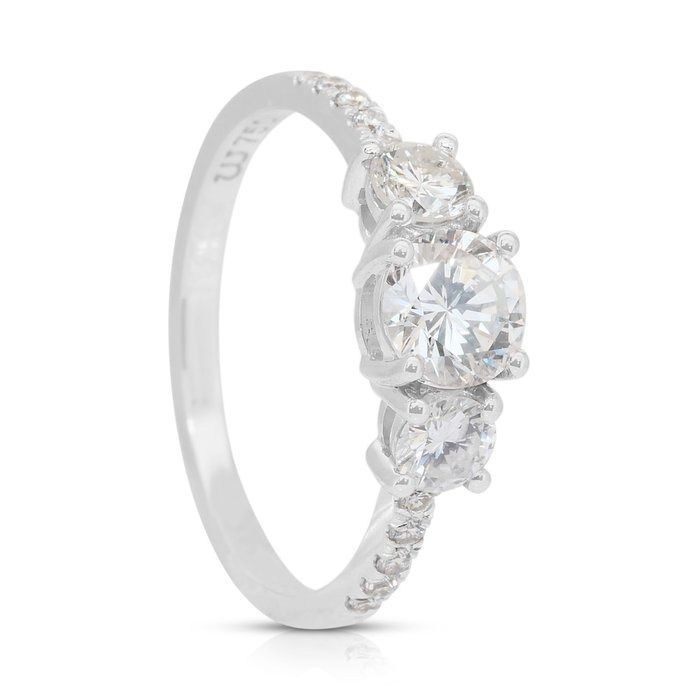 Elegant 1.10ct Diamonds 3-Stone Ring in 18k White Gold - IGI Certified