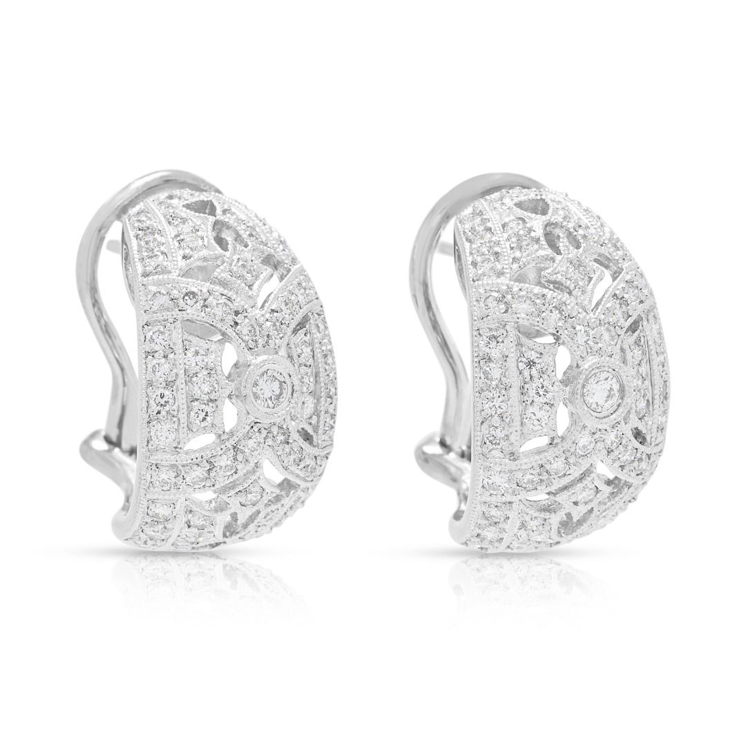 Elegant 1.14ct Round Brilliant Diamond Vintage Filigree Earrings in Platinum