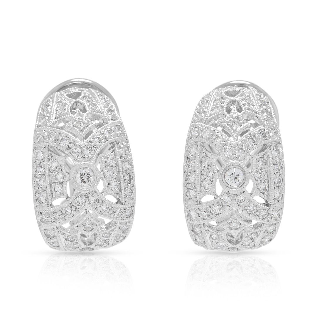 Elegant 1.14ct Round Brilliant Diamond Vintage Filigree Earrings in Platinum