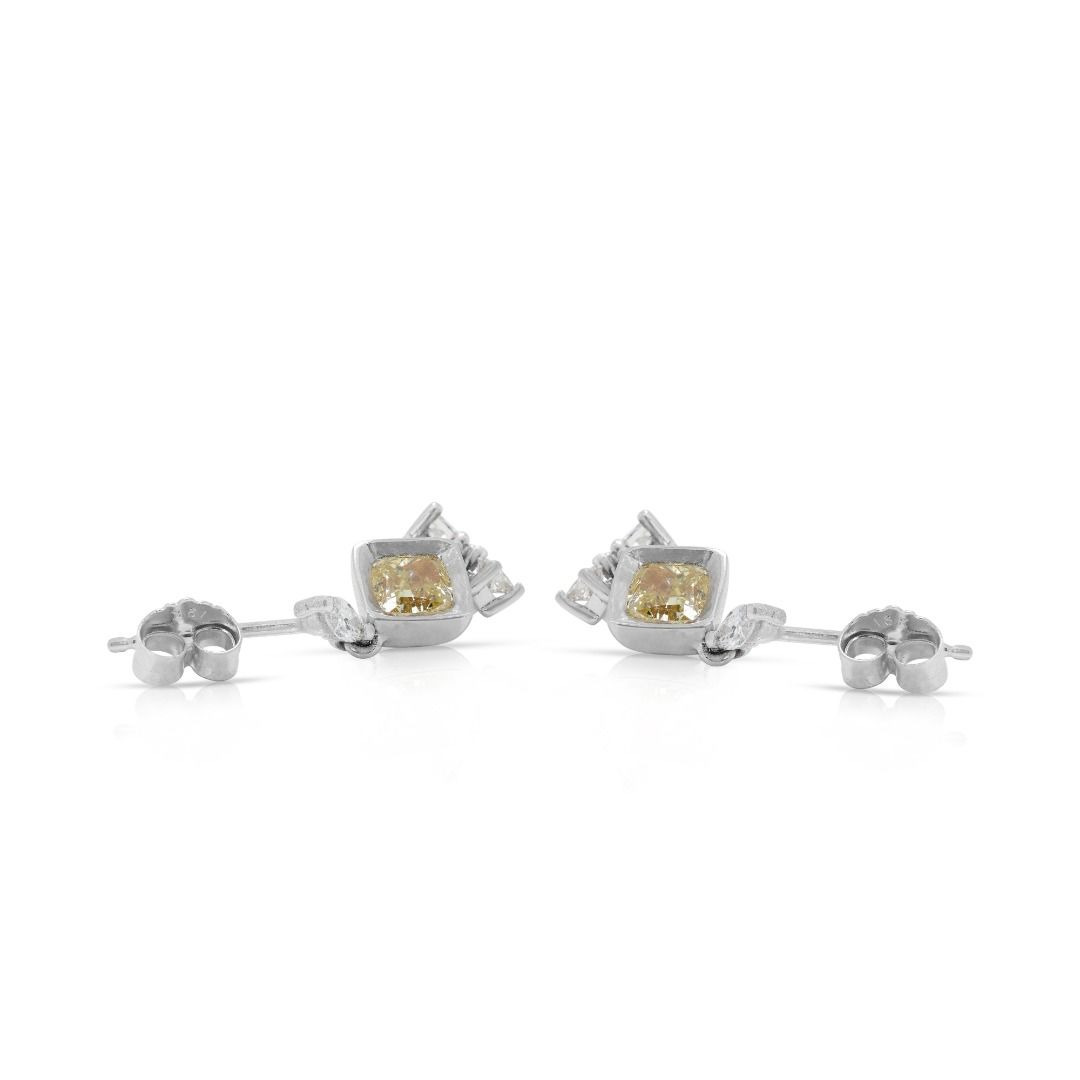 Elegant 1.37ct Cushion Cut Earrings in 14K White Gold
