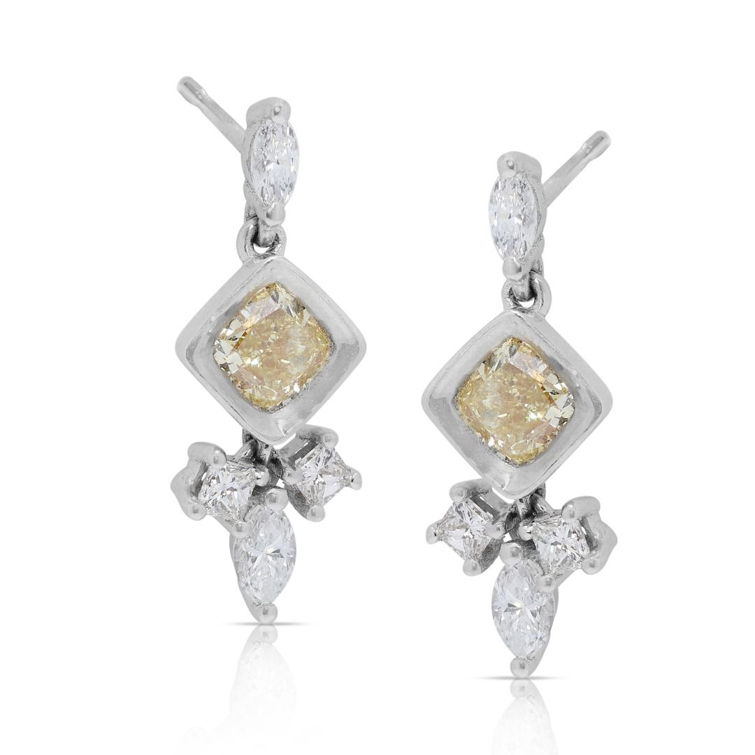 Elegant 1.37ct Cushion Cut Earrings in 14K White Gold