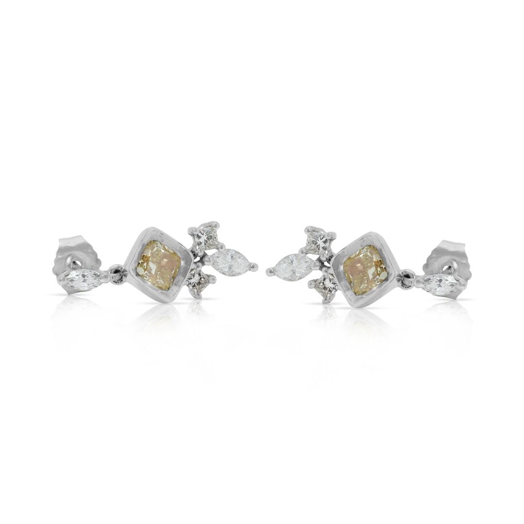 Elegant 1.37ct Cushion Cut Earrings in 14K White Gold