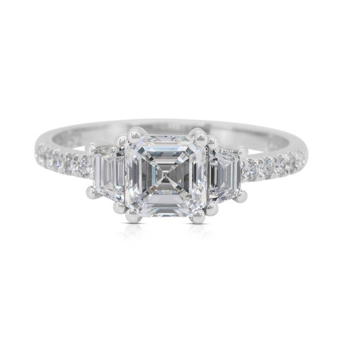 Elegant 1.48ct Diamonds 3-Stone Ring in 18k White Gold - GIA Certified
