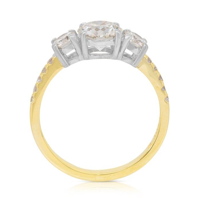 Elegant 1.55ct Diamonds 3-Stone Ring in 18k Yellow & White Gold - IGI Certified