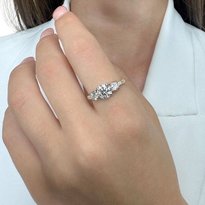 Elegant 1.55ct Diamonds 3-Stone Ring in 18k Yellow & White Gold - IGI Certified