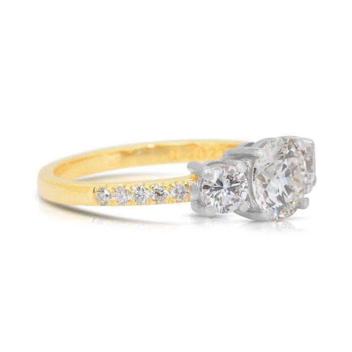 Elegant 1.55ct Diamonds 3-Stone Ring in 18k Yellow & White Gold - IGI Certified