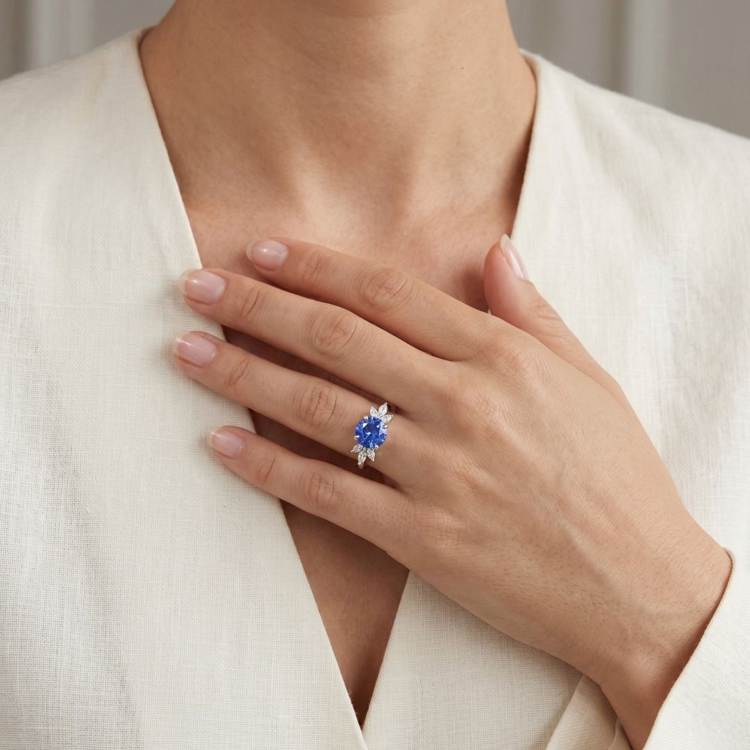 Elegant 1.57ct Blue Sapphire & 0.240ct Diamond Ring in 18K White Gold