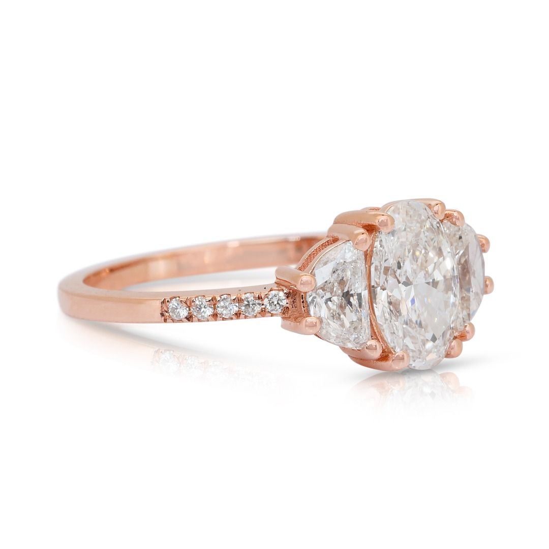 Elegant 1.58ct Diamonds 3-Stone Ring in 18k Rose Gold - IGI Certified