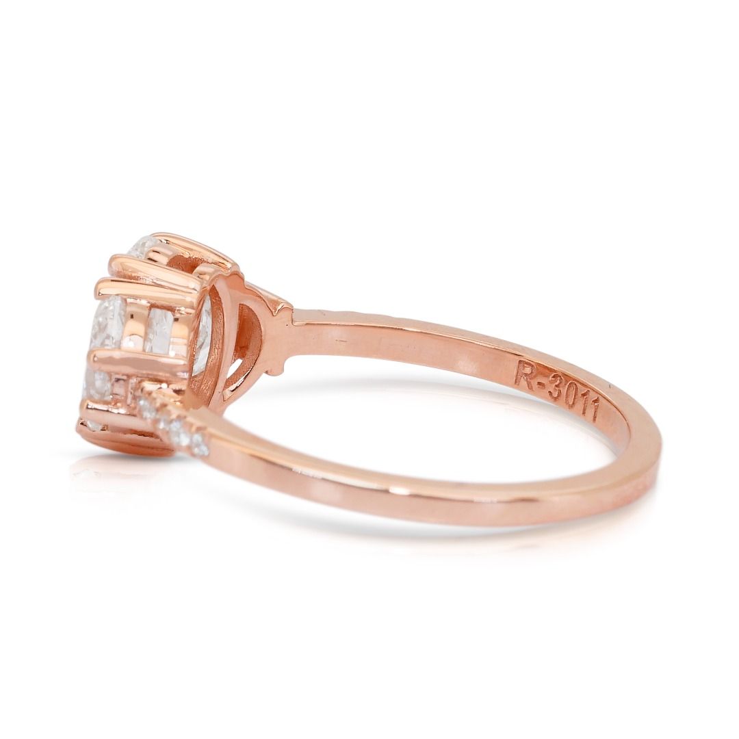 Elegant 1.58ct Diamonds 3-Stone Ring in 18k Rose Gold - IGI Certified