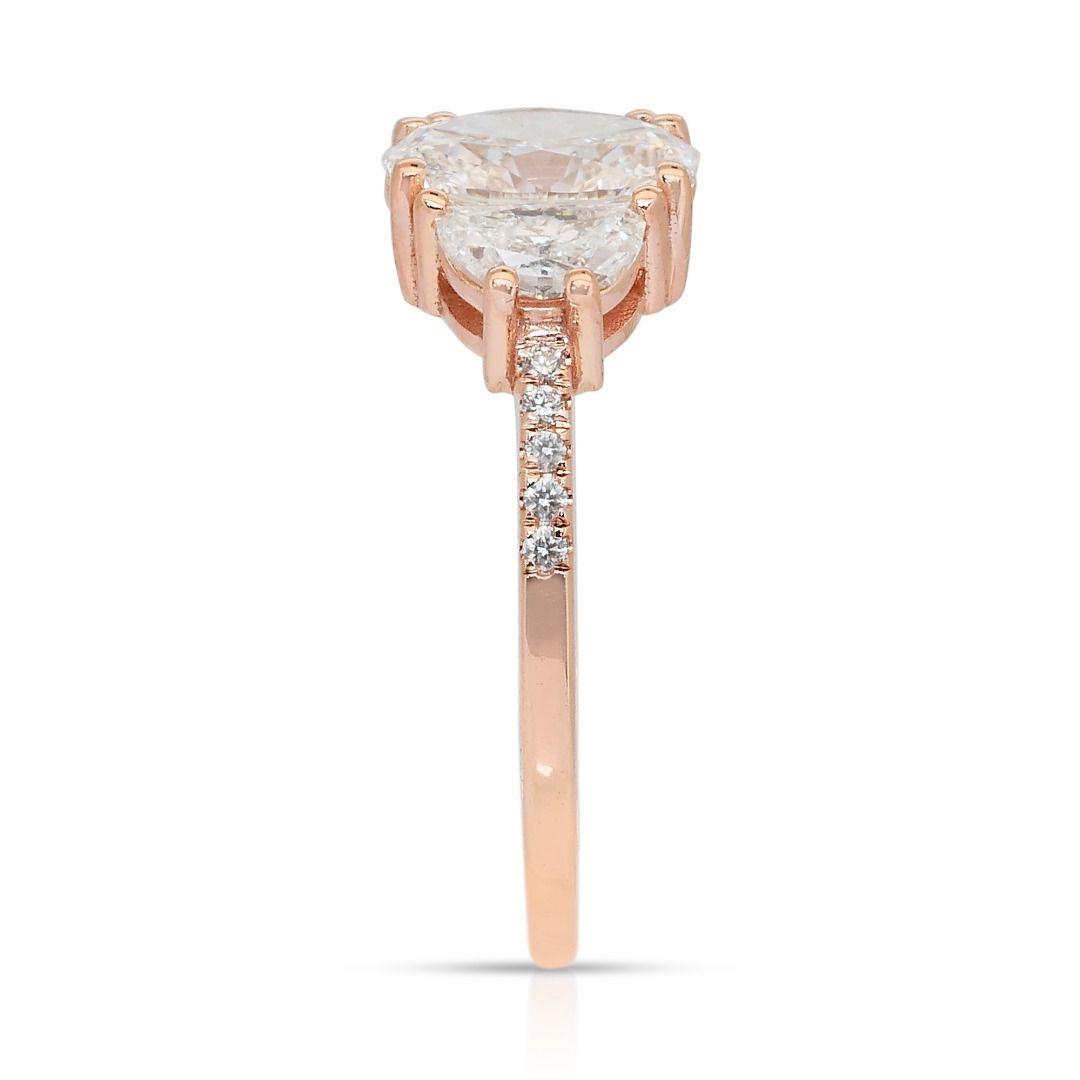 Elegant 1.58ct Diamonds 3-Stone Ring in 18k Rose Gold - IGI Certified