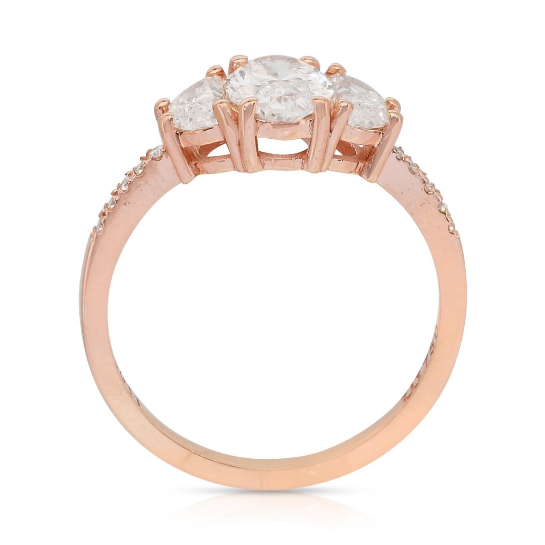 Elegant 1.58ct Diamonds 3-Stone Ring in 18k Rose Gold - IGI Certified