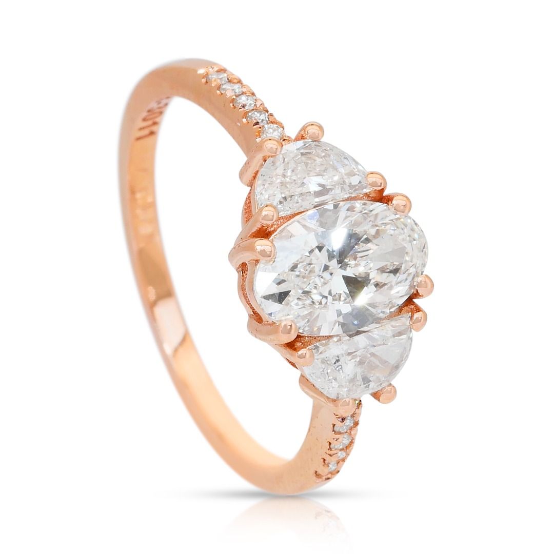 Elegant 1.58ct Diamonds 3-Stone Ring in 18k Rose Gold - IGI Certified