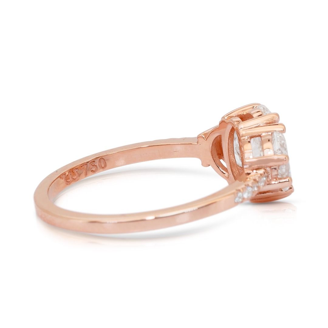 Elegant 1.58ct Diamonds 3-Stone Ring in 18k Rose Gold - IGI Certified