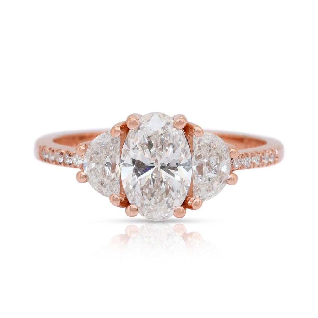 Elegant 1.58ct Diamonds 3-Stone Ring in 18k Rose Gold - IGI Certified