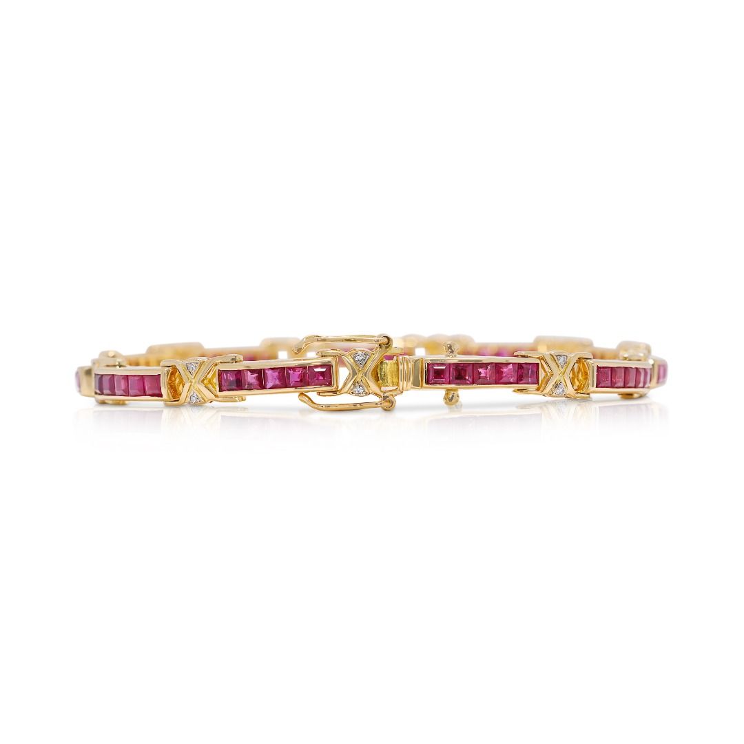 Elegant 1.71ct Ruby & Natural Diamond Bracelet in 18K Yellow Gold