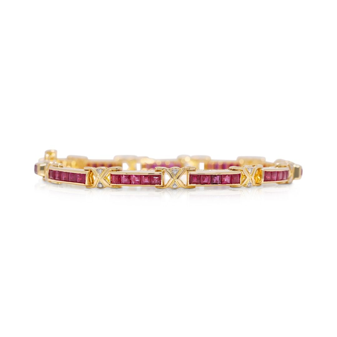 Elegant 1.71ct Ruby & Natural Diamond Bracelet in 18K Yellow Gold