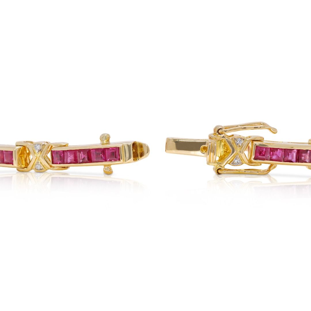 Elegant 1.71ct Ruby & Natural Diamond Bracelet in 18K Yellow Gold