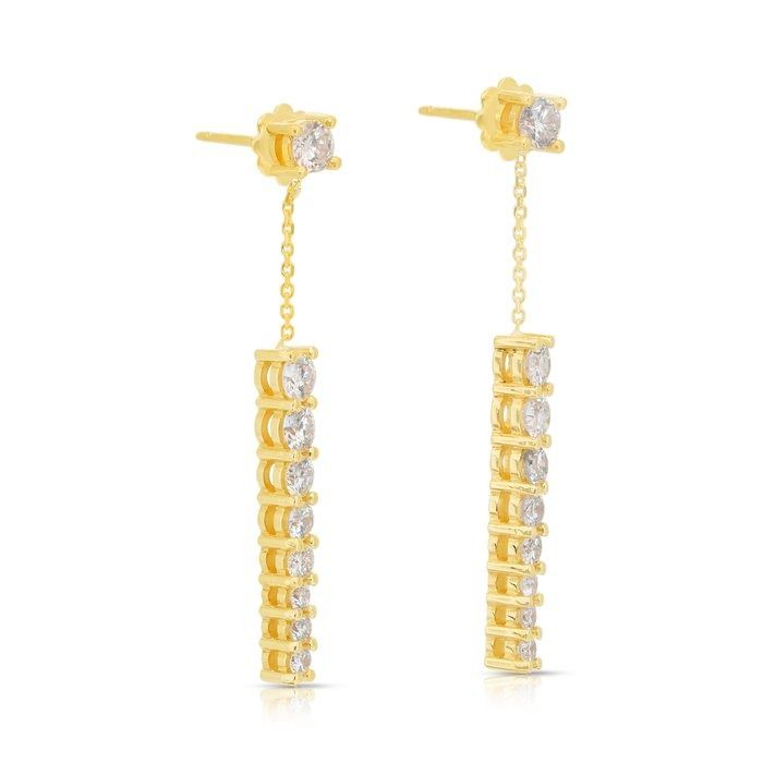 Elegant 2.02ct Diamonds Drop Earrings in 18k Yellow Gold - IGI Certified