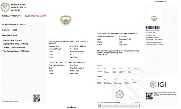 Elegant 2.57ct Diamonds 3-Stone Ring in 18k Yellow Gold - IGI Certified