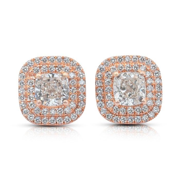 Elegant 2.67ct Diamonds Stud Earrings in 18k Rose Gold - IGI Certified