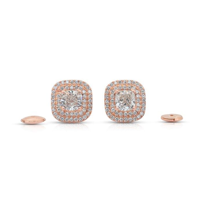 Elegant 2.67ct Diamonds Stud Earrings in 18k Rose Gold - IGI Certified