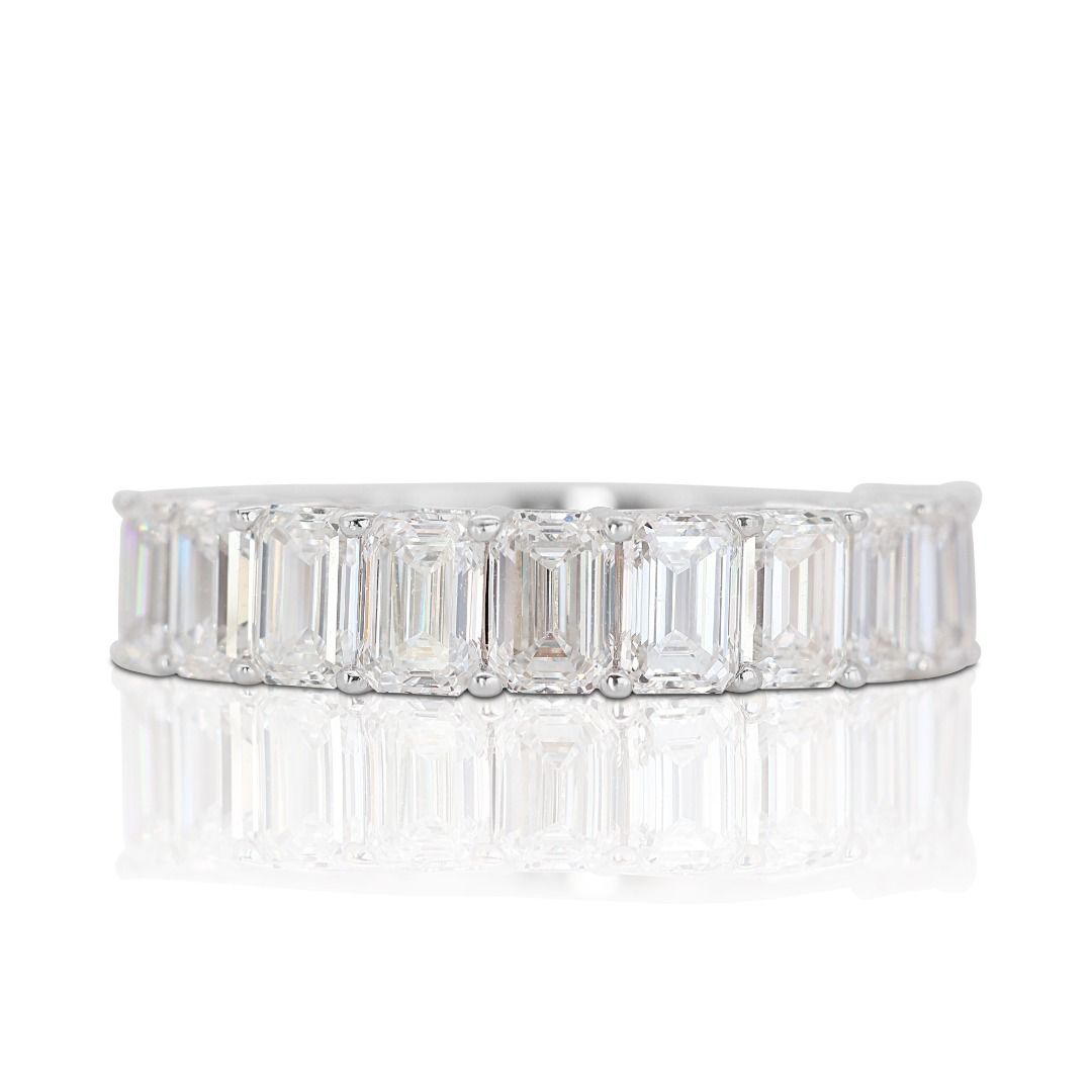 Elegant 3.08ct. Emerald Cut Half Eternity Diamond Ring - GIA Certificate