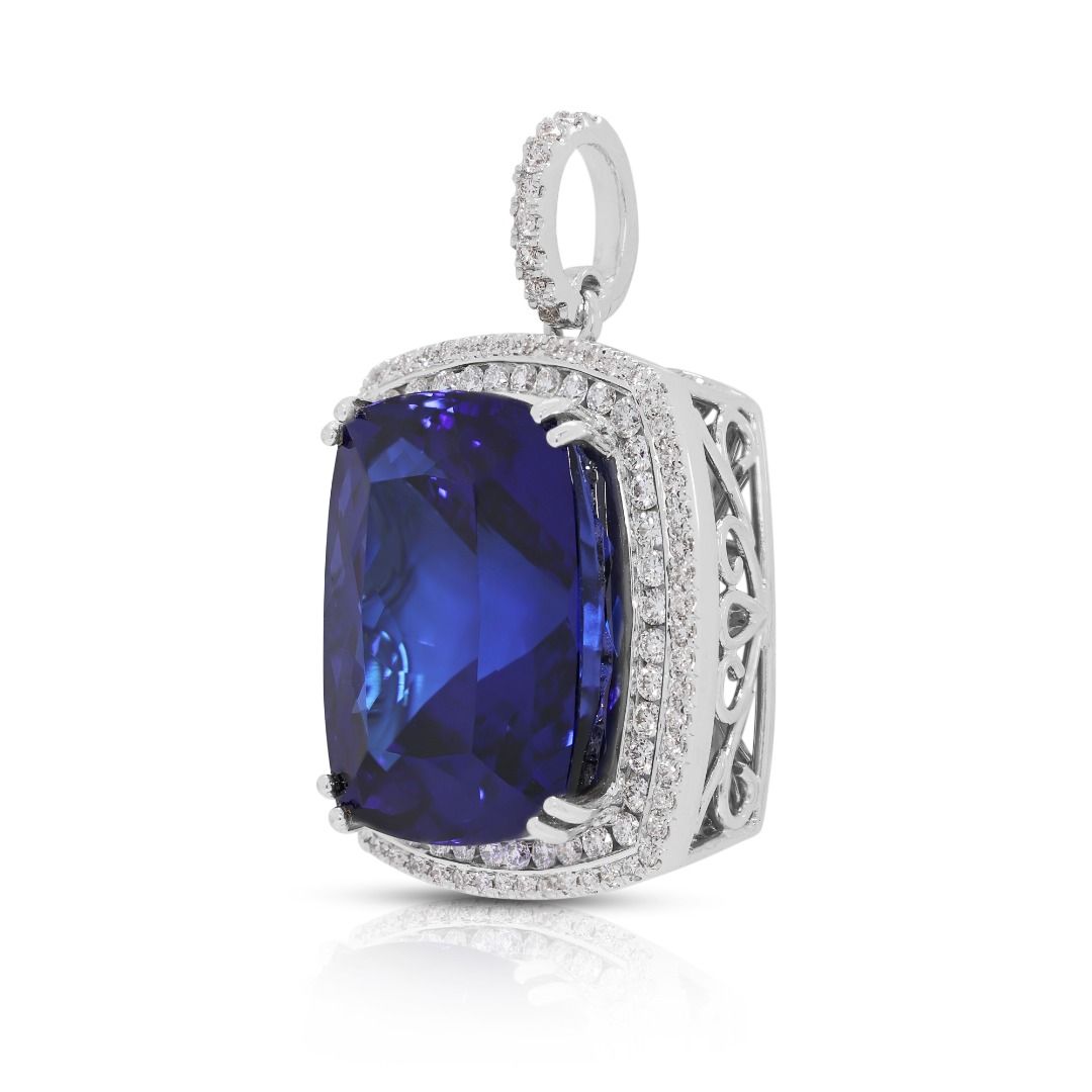 Elegant 49.06ct Natural Tanzanite and Diamond High-Jewelry Statement Pendant - NGI Certified