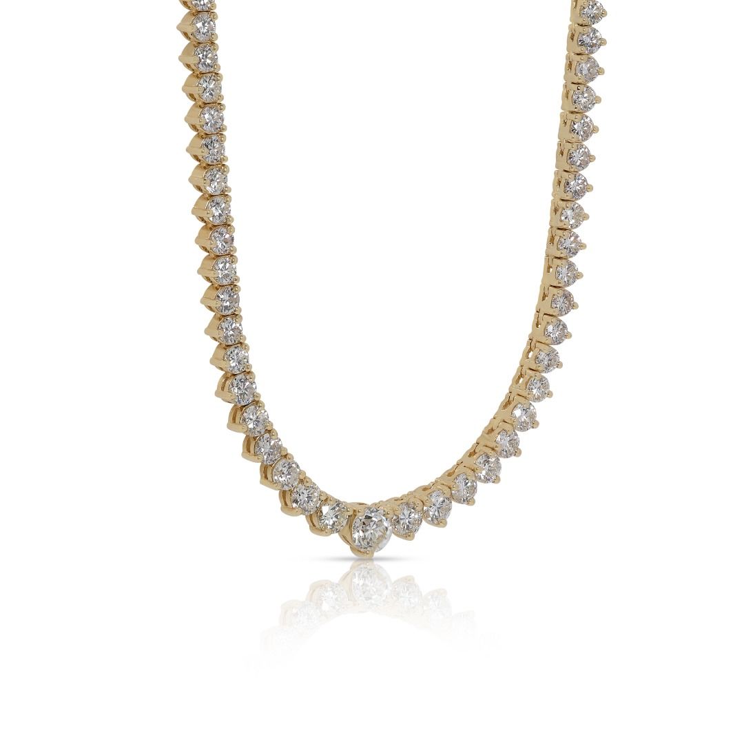 Elegant 8 carat and 16 points Natural Diamond Collar Necklace in 14K Yellow Gold