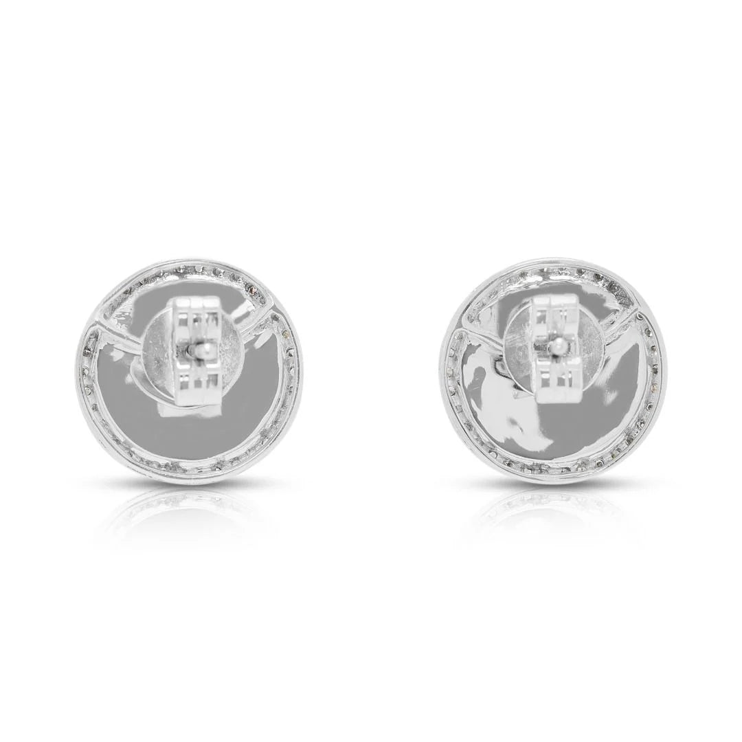 Elegant Jade & 0.23ct Diamond Halo Stud Earrings in 18K White Gold