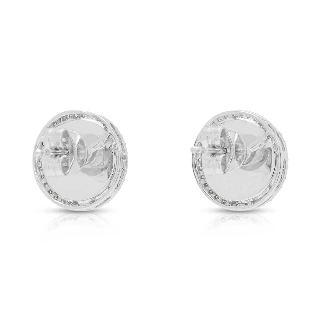 Elegant Jade & 0.23ct Diamond Halo Stud Earrings in 18K White Gold