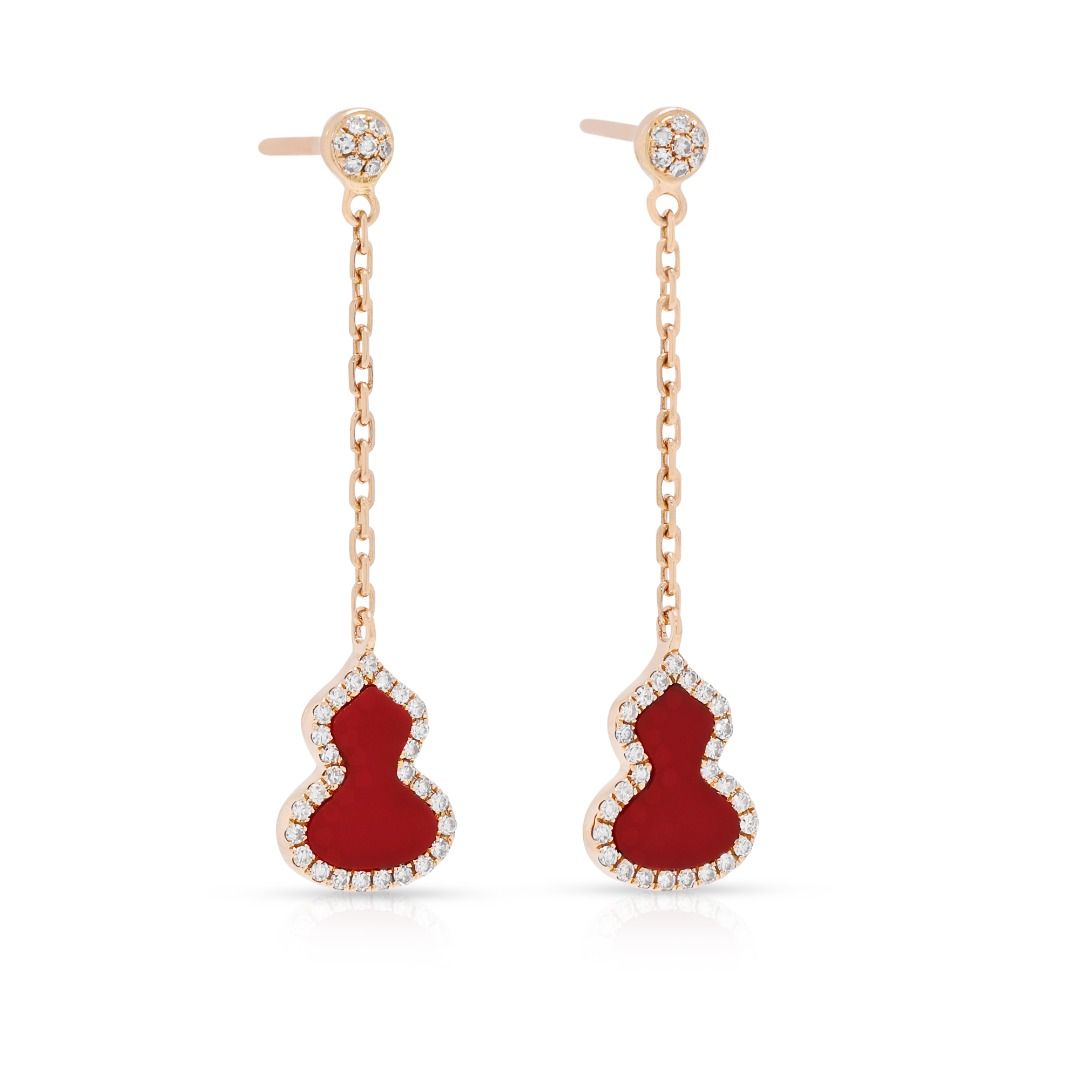 Elegante Wulu-Ohrhänger aus rotem Achat und 0,15 Karat Naturdiamanten in 18K Roségold