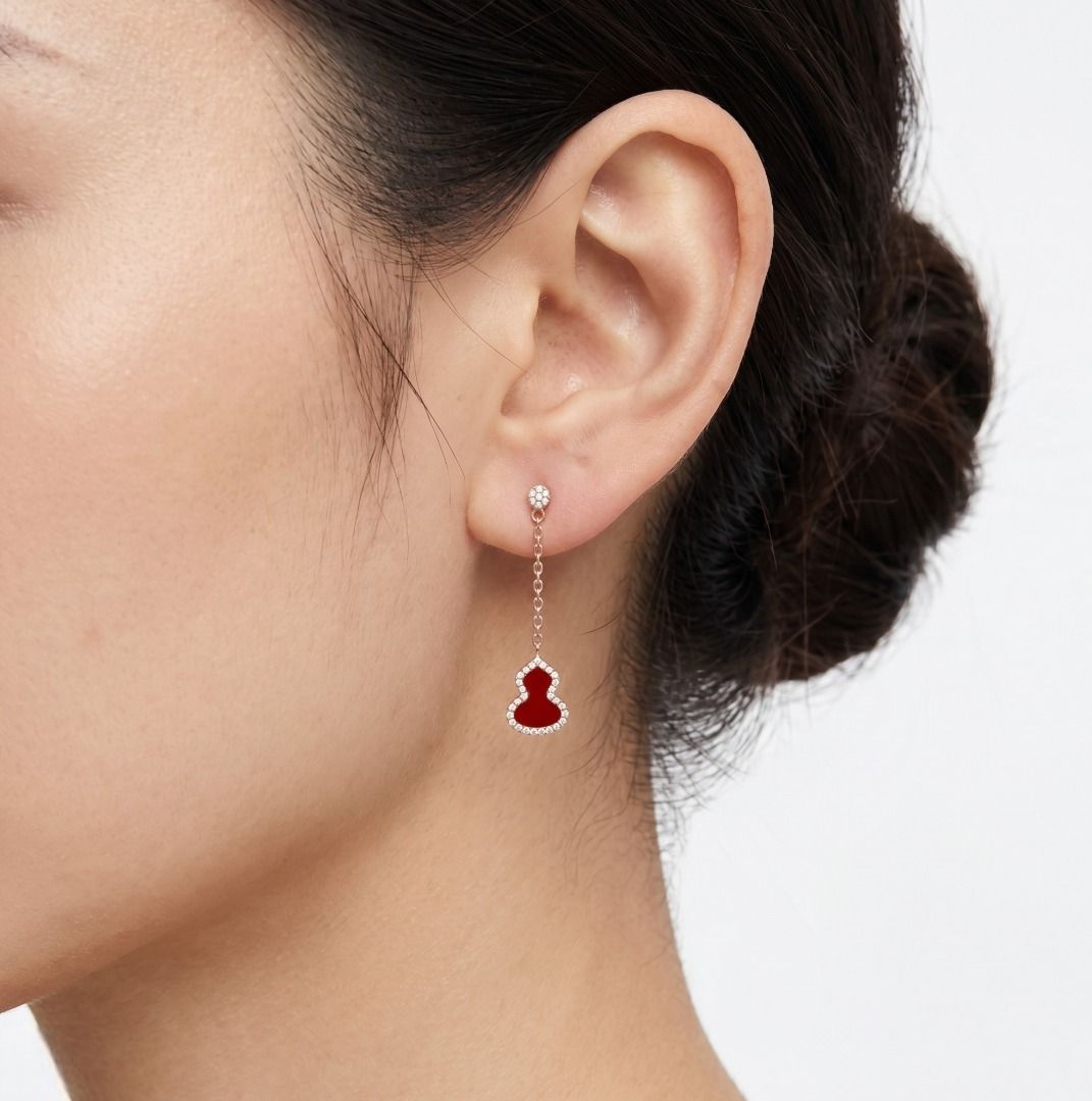 Elegante Wulu-Ohrhänger aus rotem Achat und 0,15 Karat Naturdiamanten in 18K Roségold