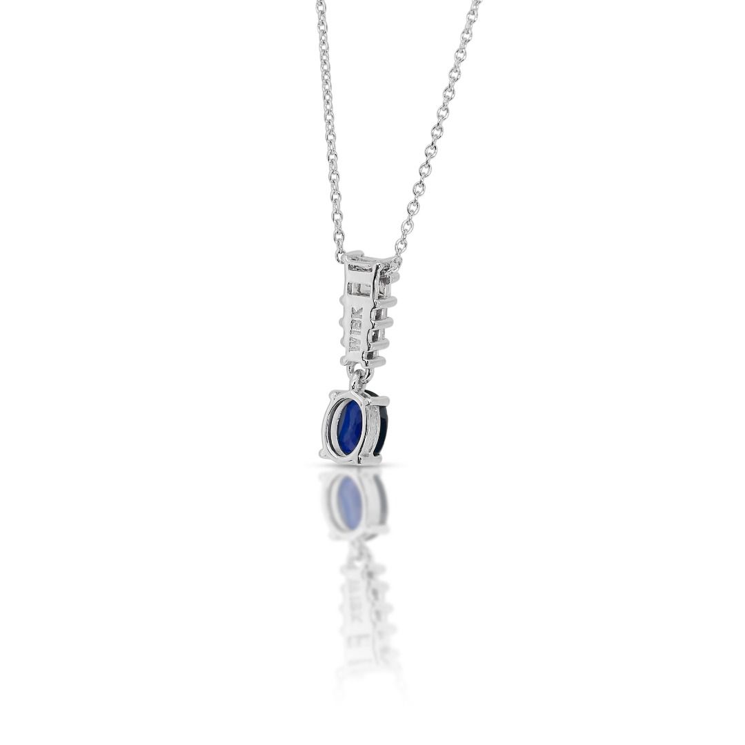Enchanting 1.55ct Sapphire and Diamonds Necklace with Pendant in 18k White Gold