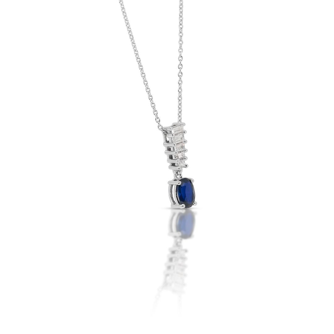 Enchanting 1.55ct Sapphire and Diamonds Necklace with Pendant in 18k White Gold