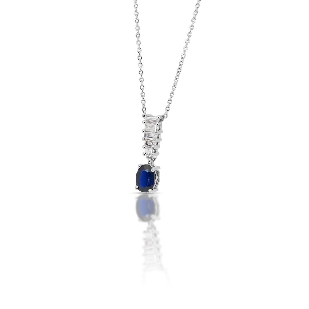 Enchanting 1.55ct Sapphire and Diamonds Necklace with Pendant in 18k White Gold